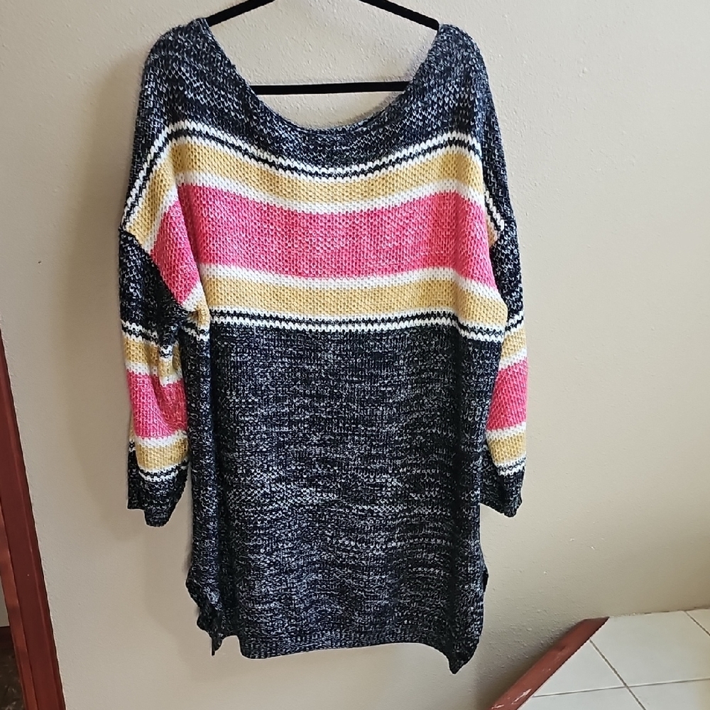 Women's Multicolor Striped Sweater Tunic Dress